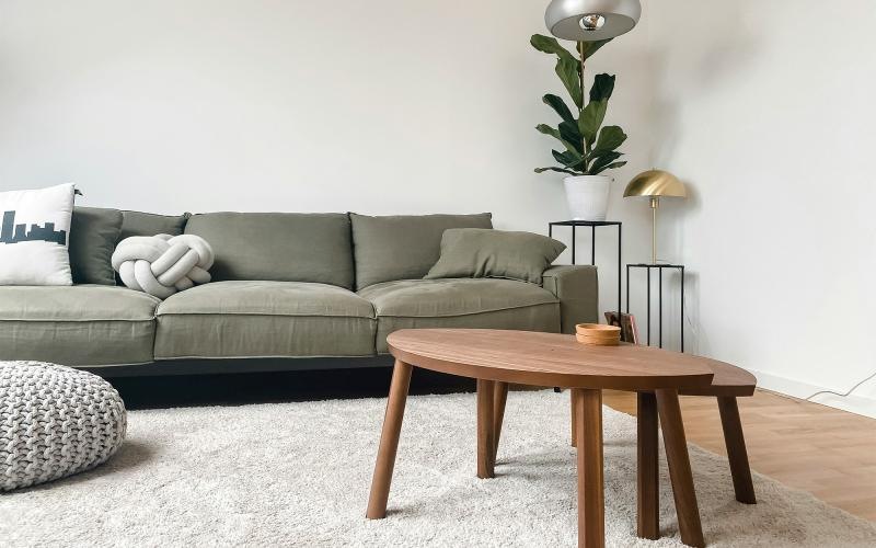 a living room with a couch and a coffee table